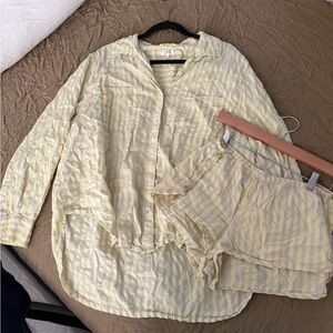 Aerie off duty seersucker shirt and shorts Pajama Set
